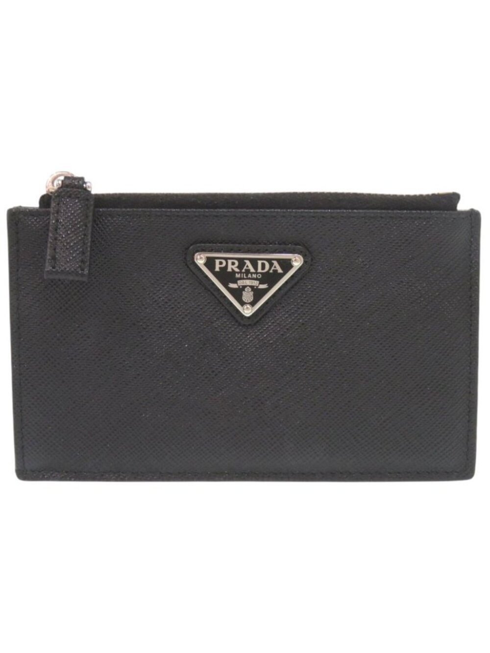 Prada Triangle Logo Saffiano Leather Black Card Case Coin Purse